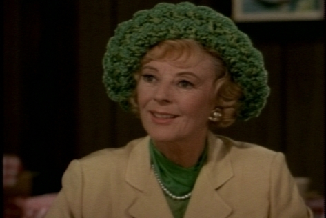 Random fashion observation: When she's not wearing it, Miss Faversham's hat could function as a toilet paper roll cover.